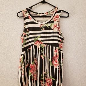 VIAMOR BLACK & WHITE STRIPED ROSE TUNIC TANK